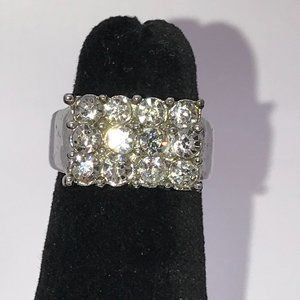 Pewter Costume Rhinestone Ring, Size 7 3/4